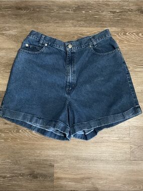 High-Rise Dark Blue Denim Cuffed Women's Shorts